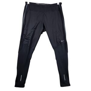 Nike Dri-Fit Running Pants Men Large Black Ankle Zip Reflective Jogger Track